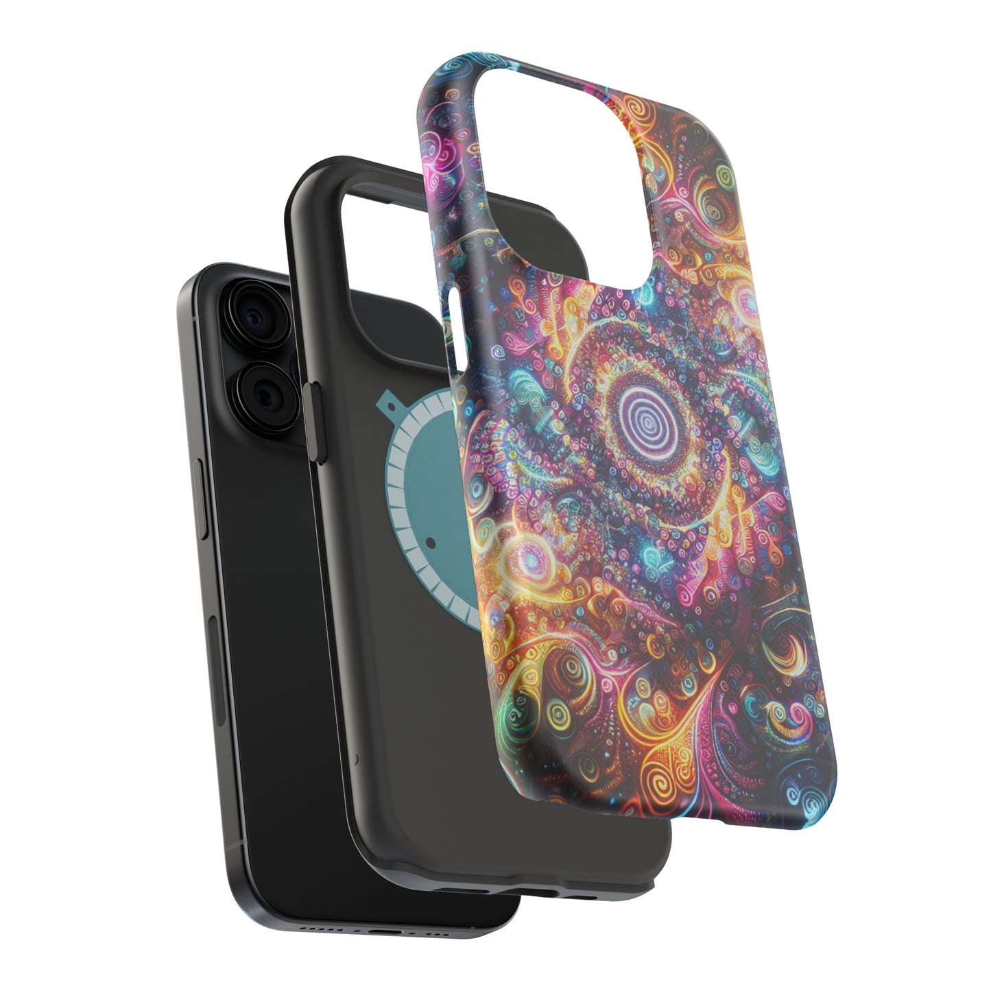 Cosmic Chromatic Mirage. Neon Trippy Infinity Patterns Premium Art Magsafe Magnet Tough IPhone 13 14 15 Pro Plus Max and Mini in Matte and Glossy Phone cases