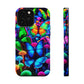 "Fantastic Fruition" Neon Butterflies and Mushrooms Premium Art Magsafe Magnet Tough IPhone 13 14 15 Pro Plus Max and Mini in Matte and Glossy Phone cases