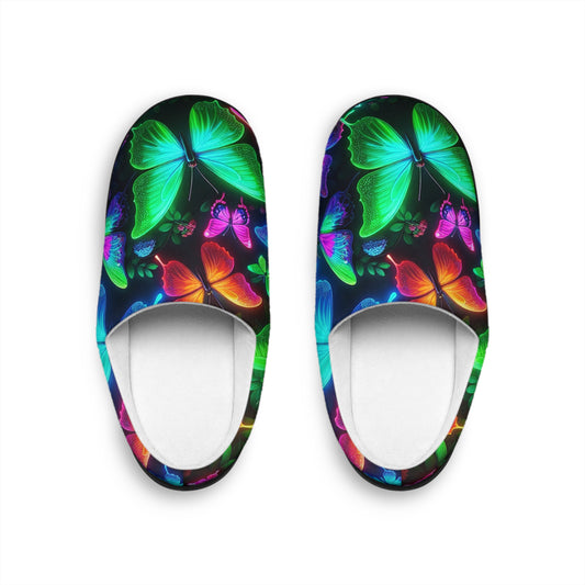 VividNeonButterflies - Neon Butterflies Woman's Indoor Slippers