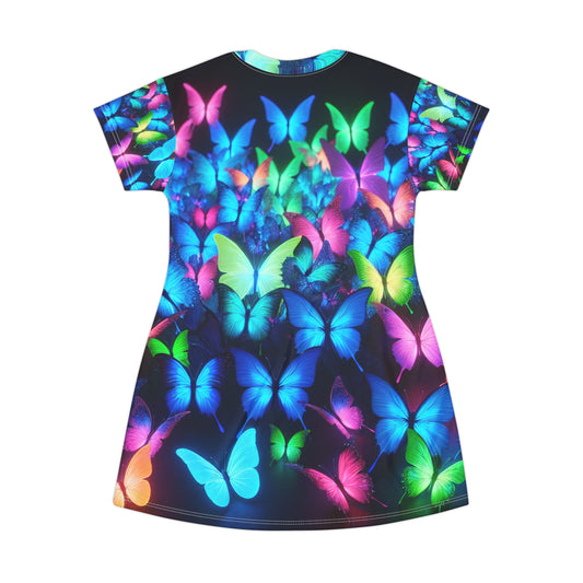 "Neon Flight of Fancy" Neon Butterflies Womans T Shirt Dress