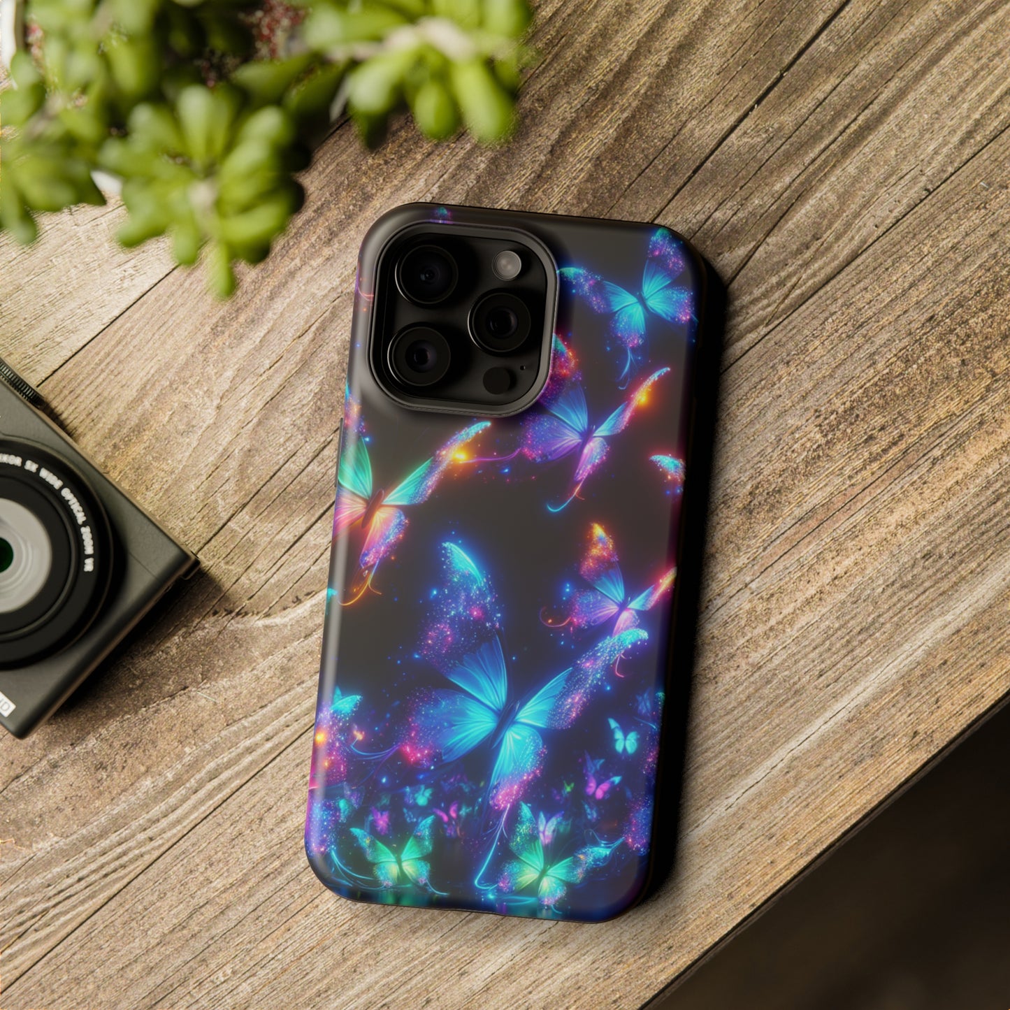 "Electrically Vivid Reverie" Neon Butterflies Premium Art Magsafe Magnet Tough IPhone 13 14 15 Pro Plus Max and Mini in Matte and Glossy Phone cases