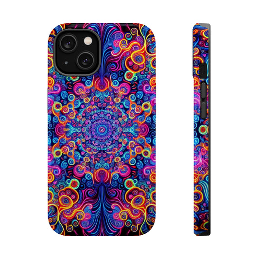 Vibrant Infinity Aurora. Neon Trippy Infinity Patterns Premium Art Magsafe Magnet Tough IPhone 13 14 15 Pro Plus Max and Mini in Matte and Glossy Phone cases
