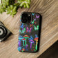 "Neon Burst Wonderland". Neon Butterflies and Mushrooms Premium Art Magsafe Magnet Tough IPhone 13 14 15 Pro Plus Max and Mini in Matte and Glossy Phone cases
