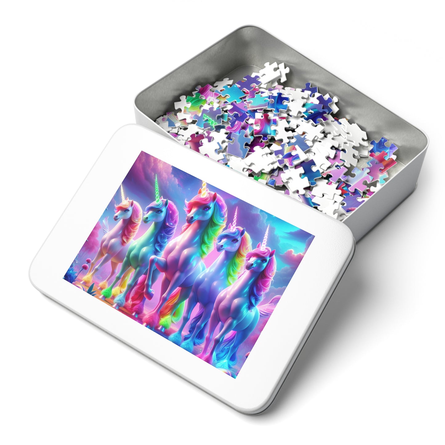 "Neon Herd" - Neon Unicorns Puzzle 30, 110, 252, and 1000 Pieces