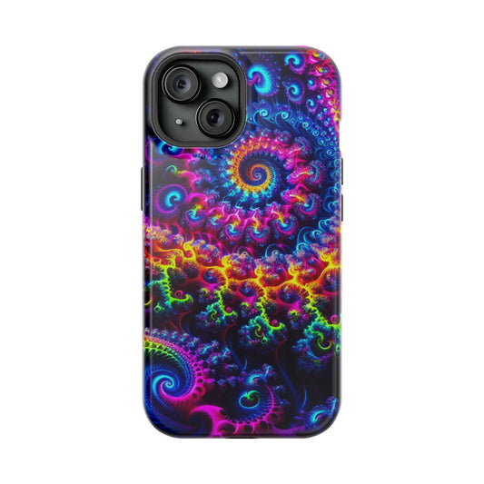 Twilight Infinyscape Neon Trippy Infinity Patterns Premium Art Magsafe Magnet Tough IPhone 13 14 15 Pro Plus Max and Mini in Matte and Glossy Phone cases