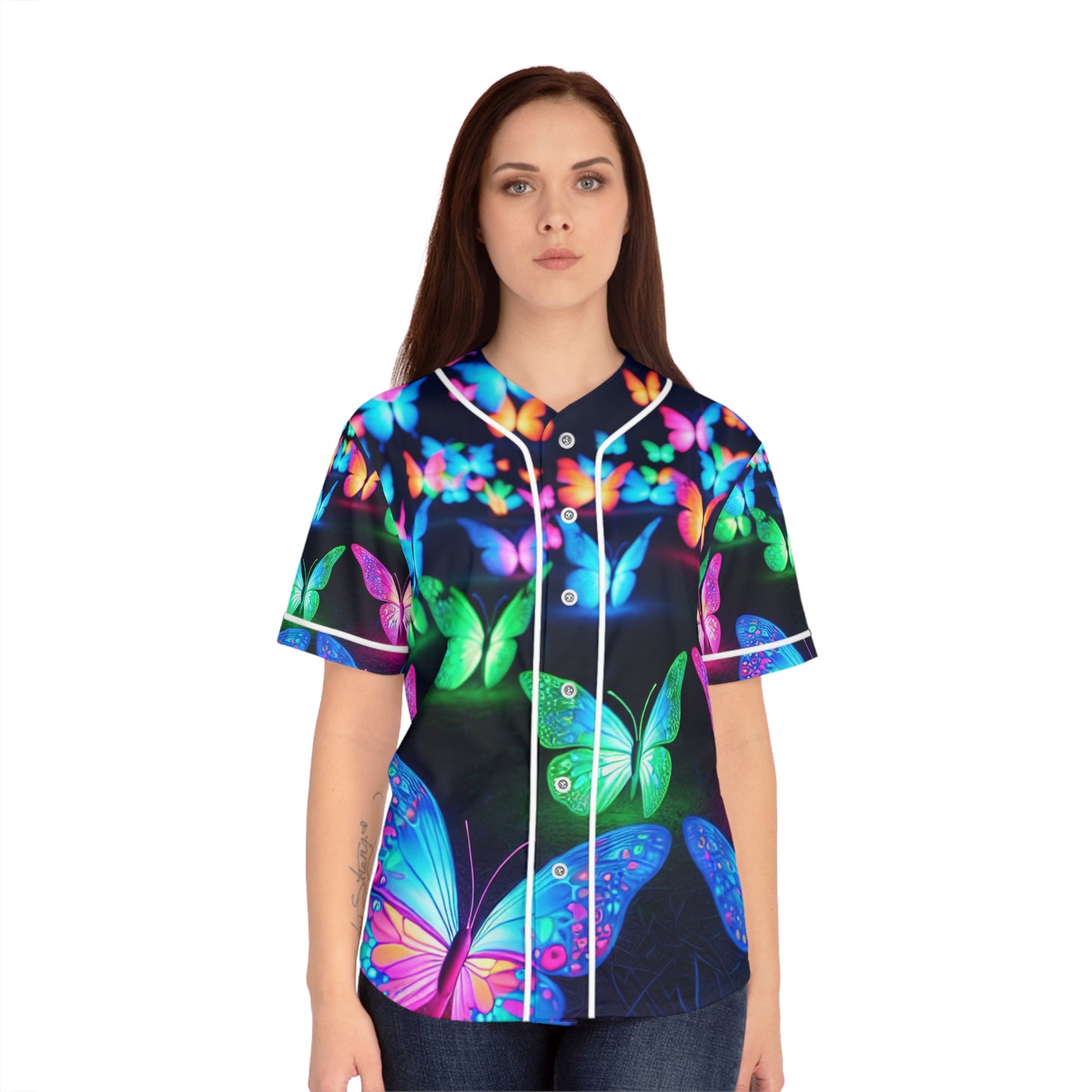 "Electric Flutter" Neon Butterflies Womans Jersey