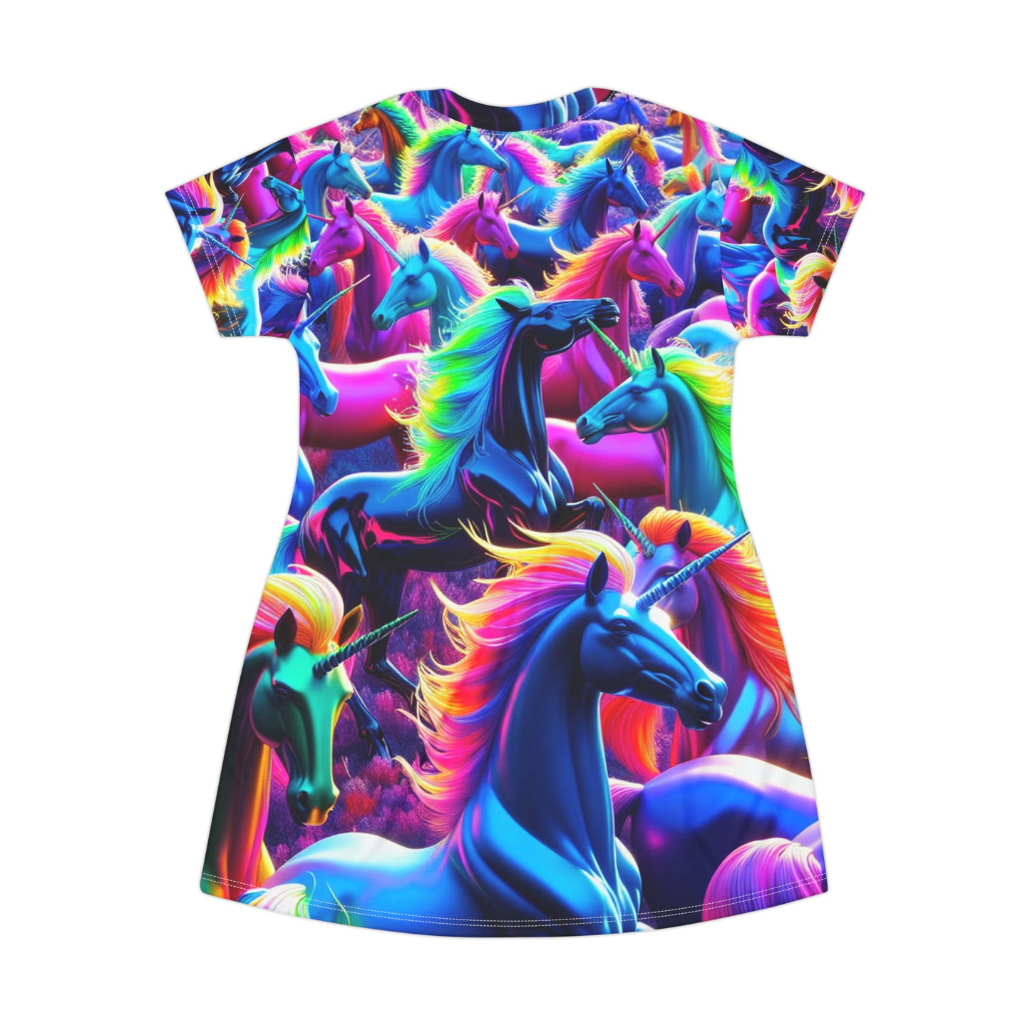 "Vividly Joyful Unicorns" Neon Unicorns Womans T Shirt Dress