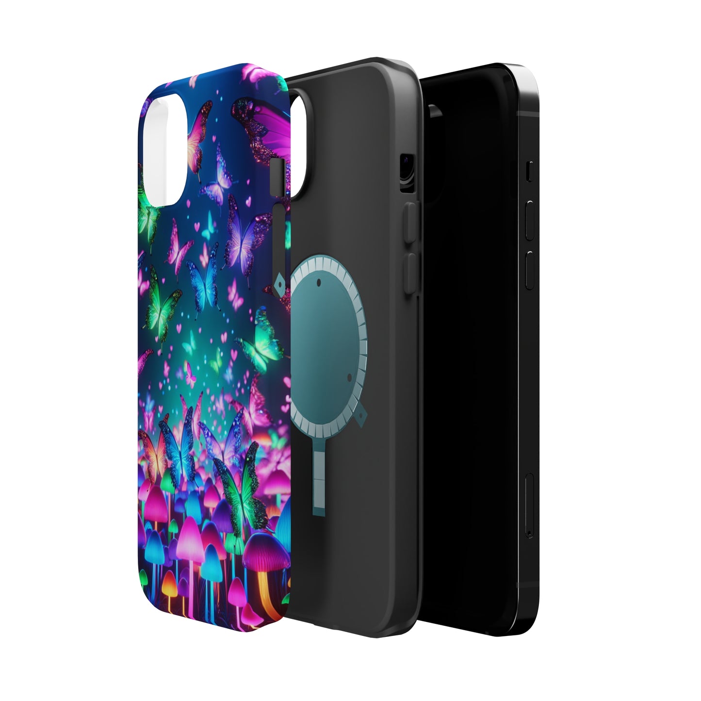Neon Eden. Neon Butterflies and Mushrooms Premium Art Magsafe Magnet Tough IPhone 13 14 15 Pro Plus Max and Mini in Matte and Glossy Phone cases