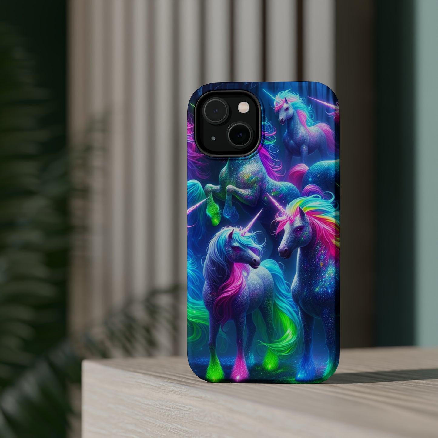 Vivid Dreamscape of Neon Unicorns Neon Unicorns Premium Art Magsafe Magnet Tough IPhone 13 14 15 Pro Plus Max and Mini in Matte and Glossy Phone cases