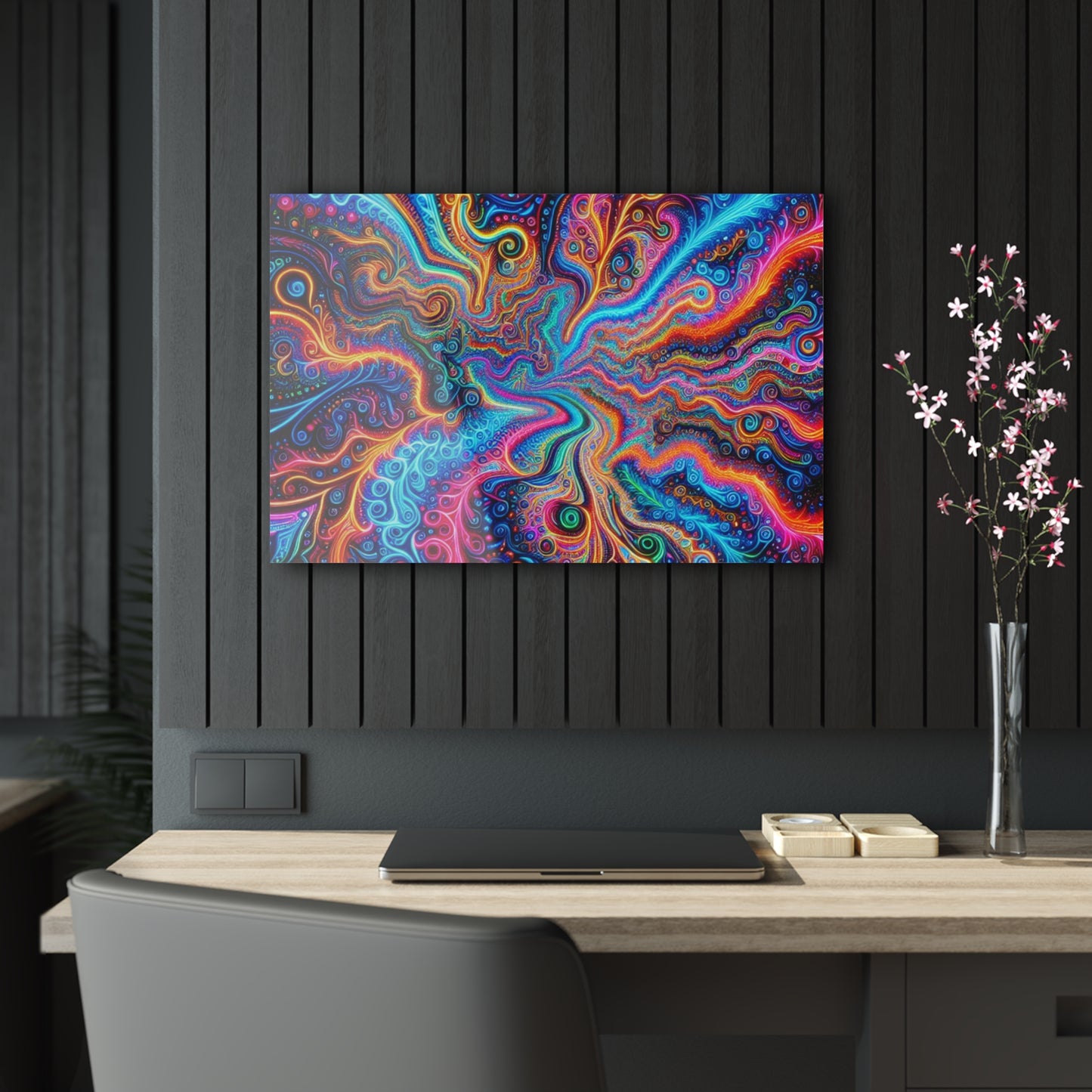 Vivacious Vortex of Neon Infinity. Trippy infity Pattern 1/4" Glossy Acrylic Art