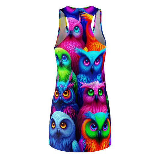 "Neon Nocturne" Neon Owls Racerback Dress