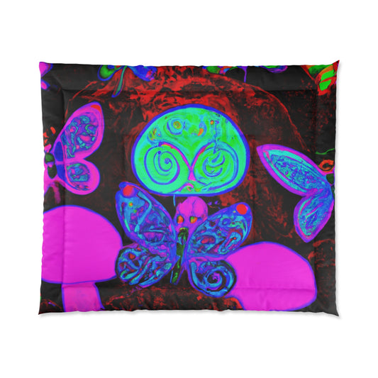 Neon Jungle Dance. Butterflies & Mushrooms Comforter Blanket