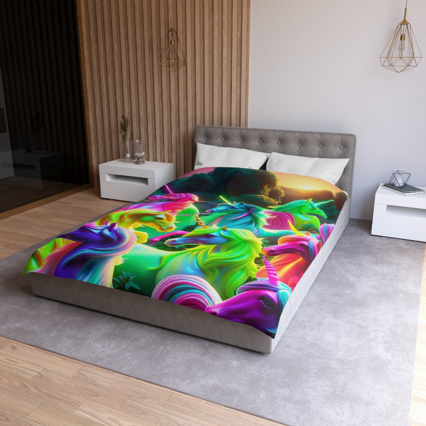 Alessandro di Vanetti - NEON Unicorns Microfiber Duvet Cover