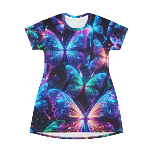 Neon Swirls of Butterflies. Neon Butterflies Womans T Shirt Dress