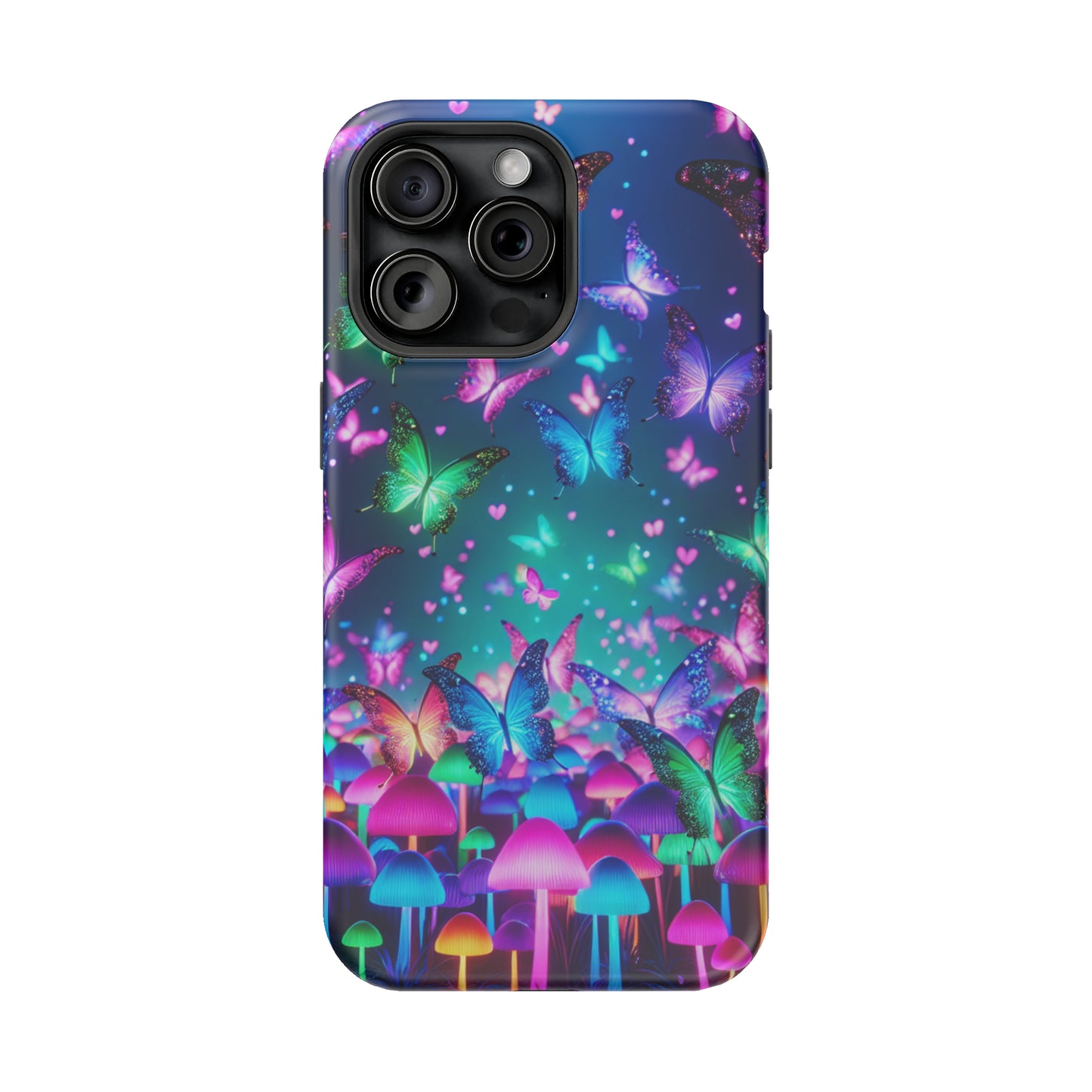 Neon Eden. Neon Butterflies and Mushrooms Premium Art Magsafe Magnet Tough IPhone 13 14 15 Pro Plus Max and Mini in Matte and Glossy Phone cases