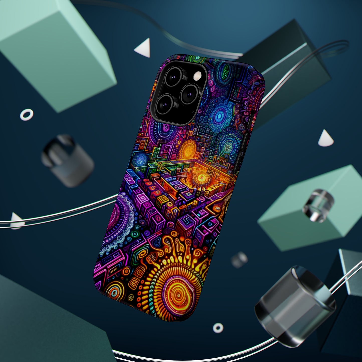 Vivid Voyage of Infinity Neon Splendor. Neon Trippy Infinity Patterns Premium Art Magsafe Magnet Tough IPhone 13 14 15 Pro Plus Max and Mini in Matte and Glossy Phone cases