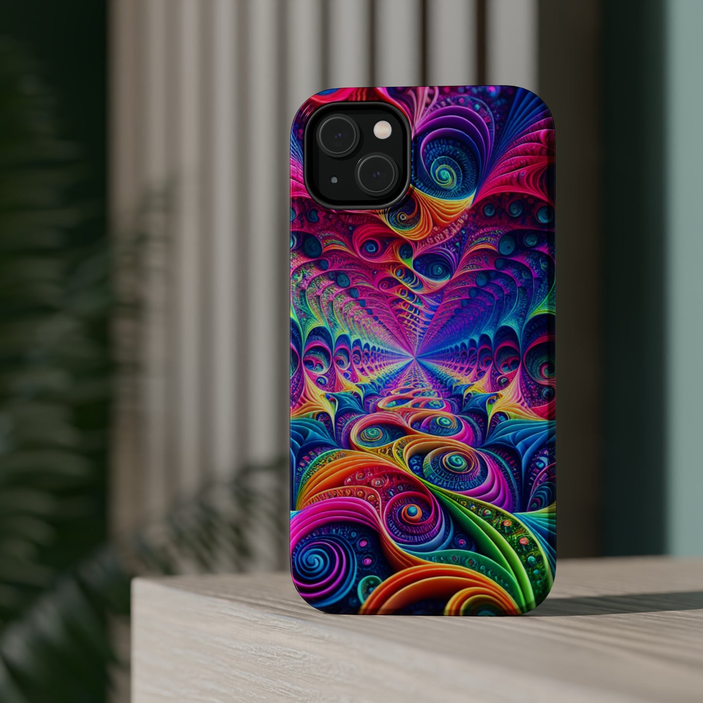 Cosmic Electric Rainbow Frenzy. Neon Trippy Infinity Patterns Premium Art Magsafe Magnet Tough IPhone 13 14 15 Pro Plus Max and Mini in Matte and Glossy Phone cases