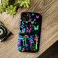"Neon Burst Wonderland". Neon Butterflies and Mushrooms Premium Art Magsafe Magnet Tough IPhone 13 14 15 Pro Plus Max and Mini in Matte and Glossy Phone cases
