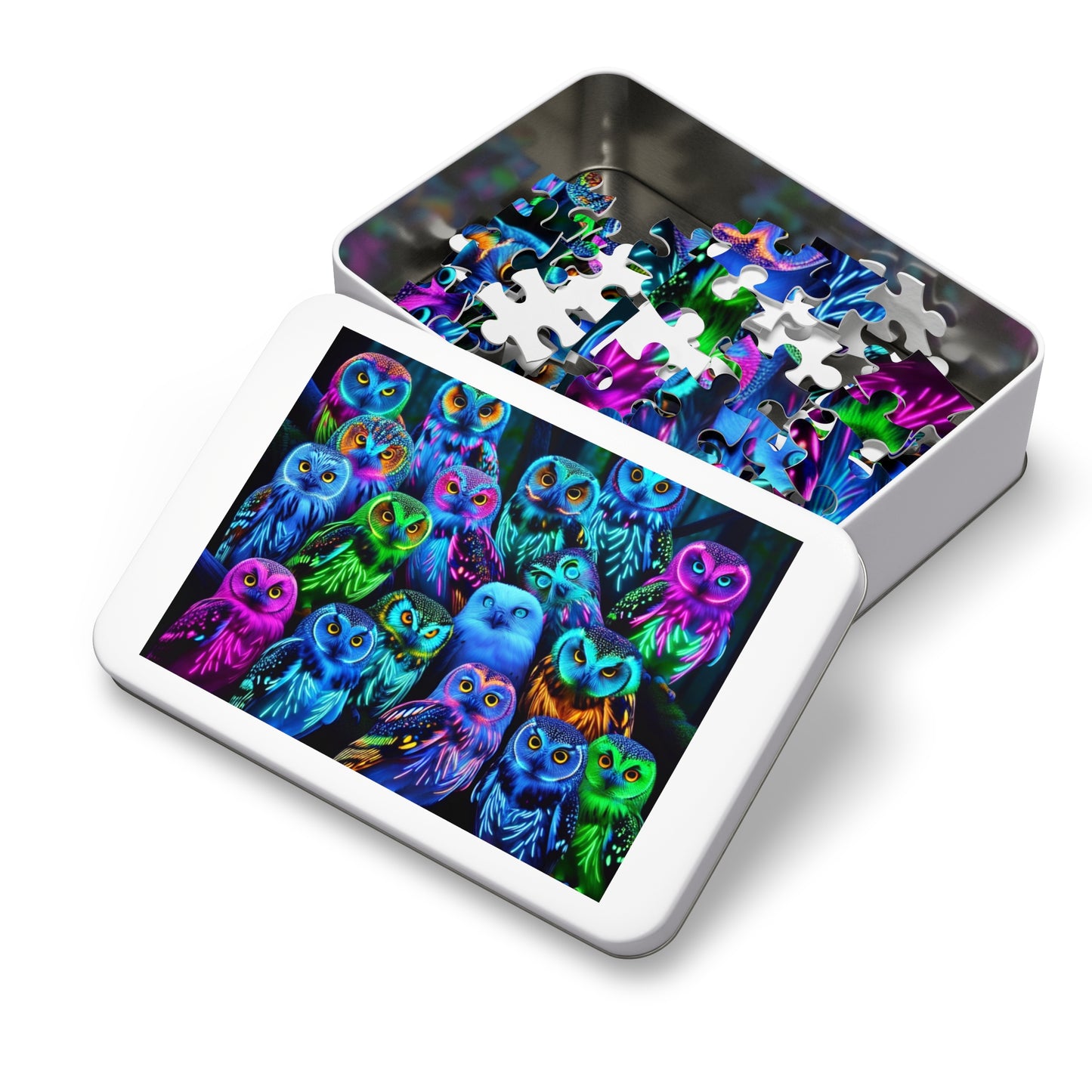 NeonOwlGather. - Neon Owls Puzzle 30, 110, 252, and 1000 Pieces