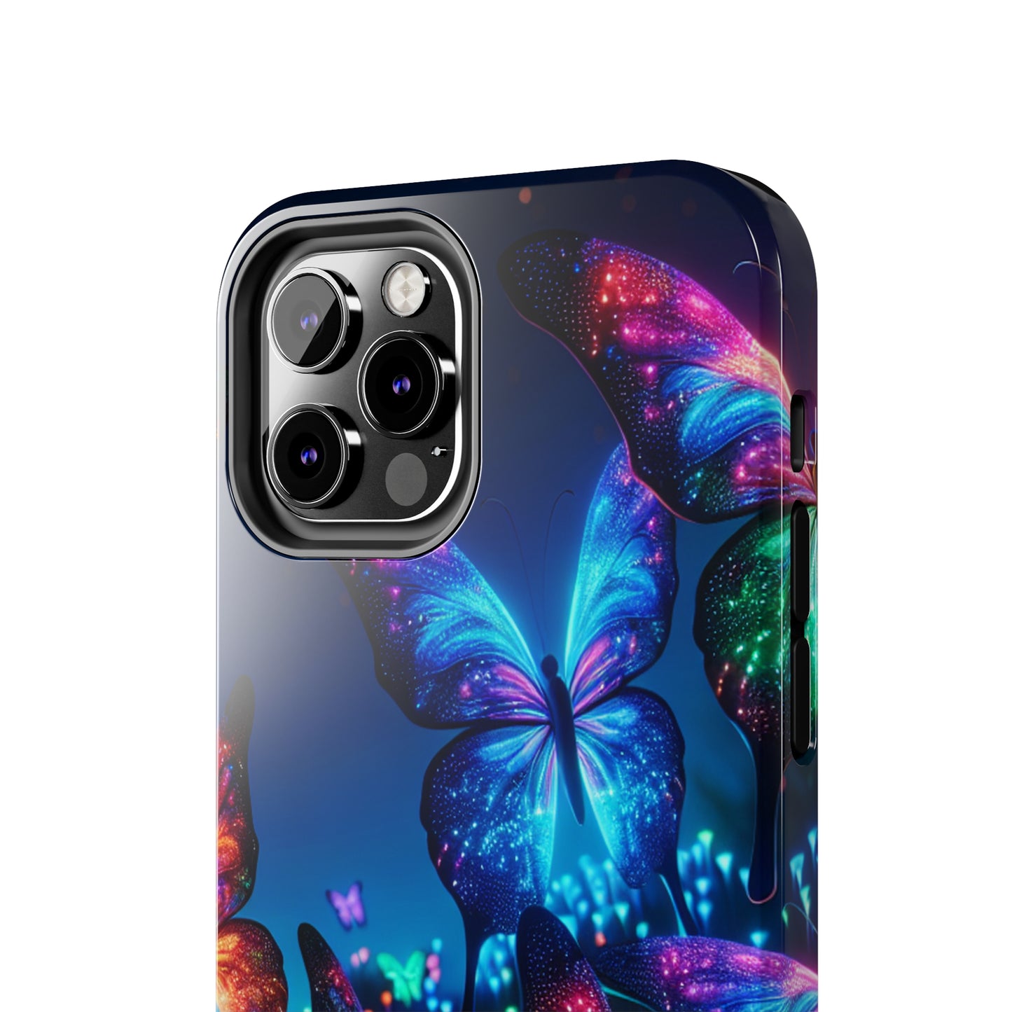 "Electric Morpho Rain" NEON Butterflies Tough Phone Case Iphone  7 8 9 10 11 12 13 14 SE X XR XS Pro Max Mini Plus