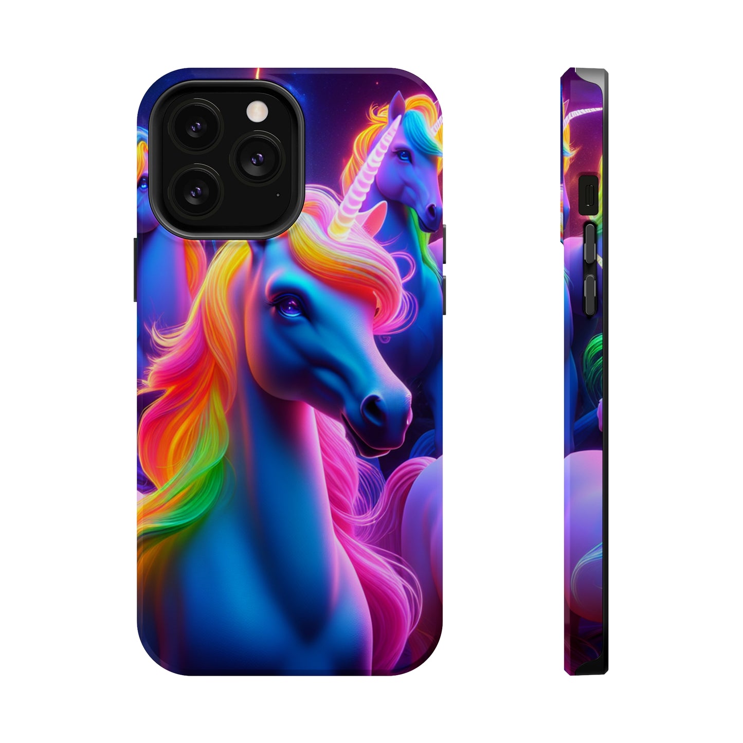 Neon Nighthorn Pride Neon Unicorns Premium Art Magsafe Magnet Tough IPhone 13 14 15 Pro Plus Max and Mini in Matte and Glossy Phone cases