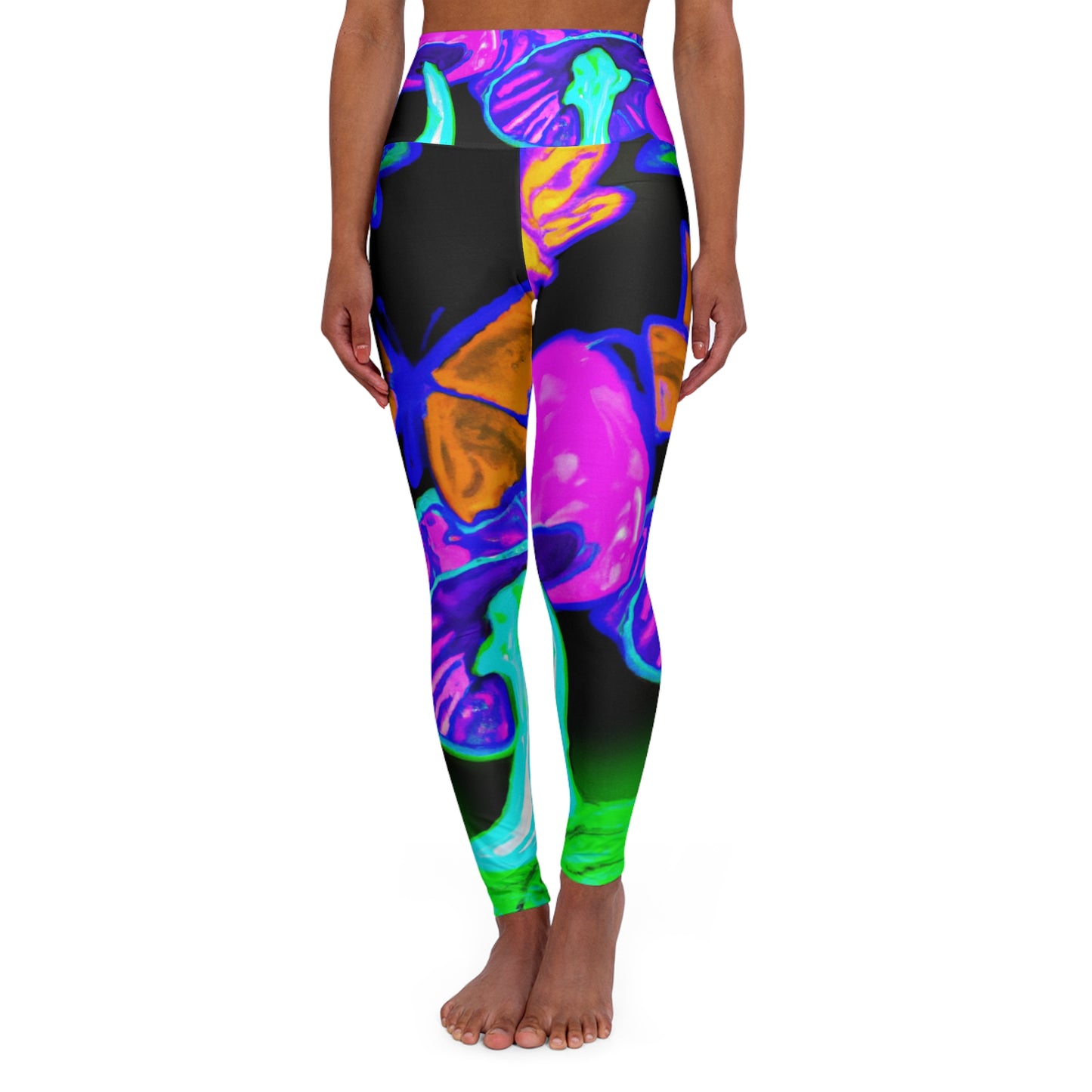 "Neon Butterfly Dreamscape" - Mushrooms & Butterflies Leggings