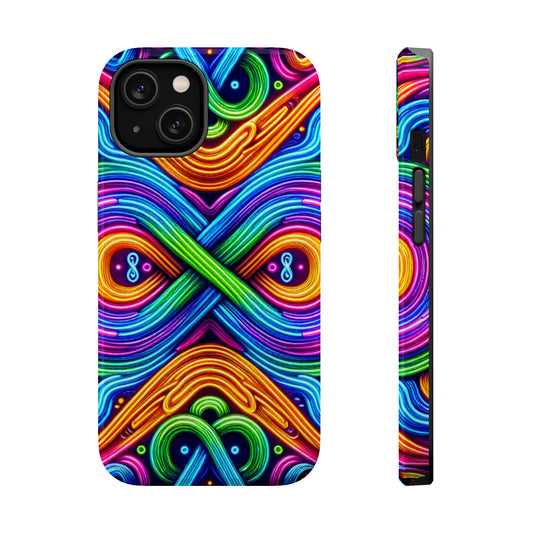 Cosmic Neon Infinity Spectacular. Neon Trippy Infinity Patterns Premium Art Magsafe Magnet Tough IPhone 13 14 15 Pro Plus Max and Mini in Matte and Glossy Phone cases