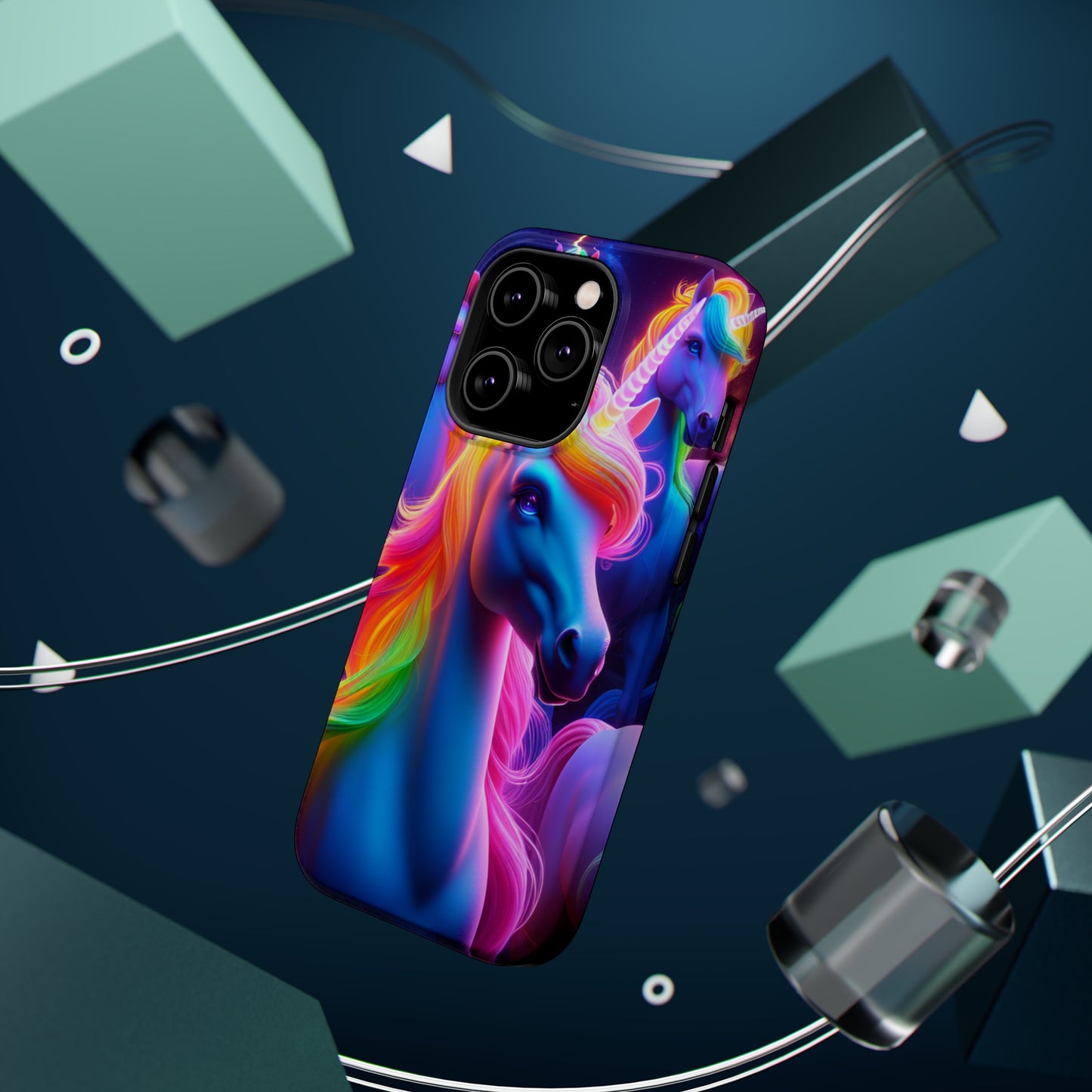 Neon Nighthorn Pride Neon Unicorns Premium Art Magsafe Magnet Tough IPhone 13 14 15 Pro Plus Max and Mini in Matte and Glossy Phone cases