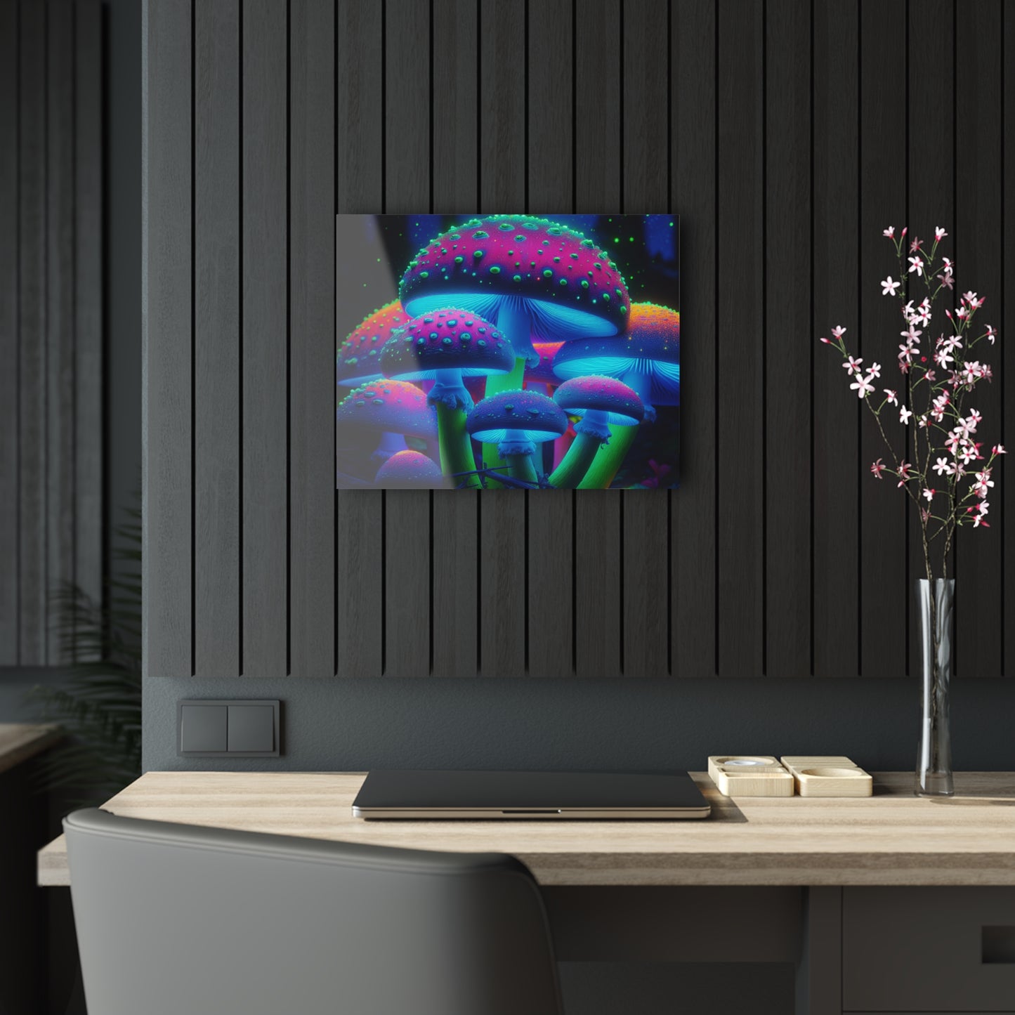 Neon Fungi Flourish. Mushrooms 1/4" Glossy Acrylic Art