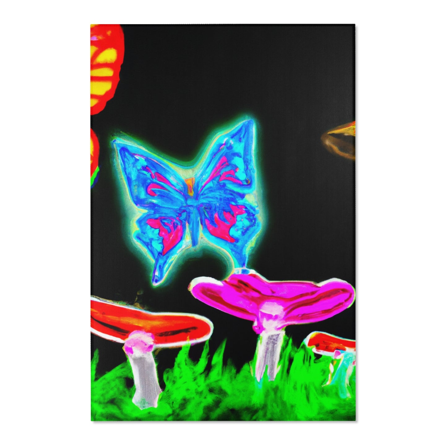 Vivid Nocturnal Nebula Butterflies & Mushrooms Area Rug