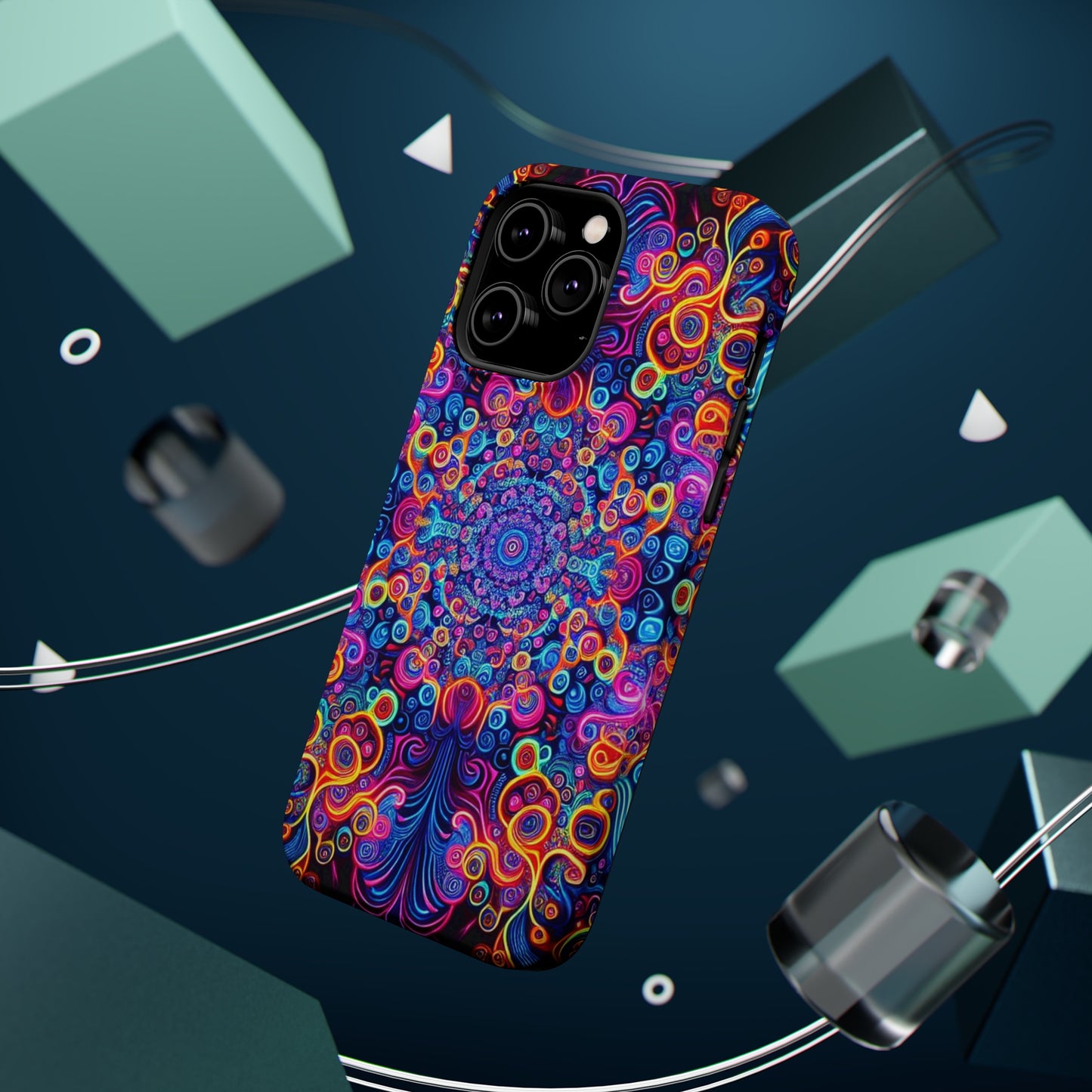 Vibrant Infinity Aurora. Neon Trippy Infinity Patterns Premium Art Magsafe Magnet Tough IPhone 13 14 15 Pro Plus Max and Mini in Matte and Glossy Phone cases