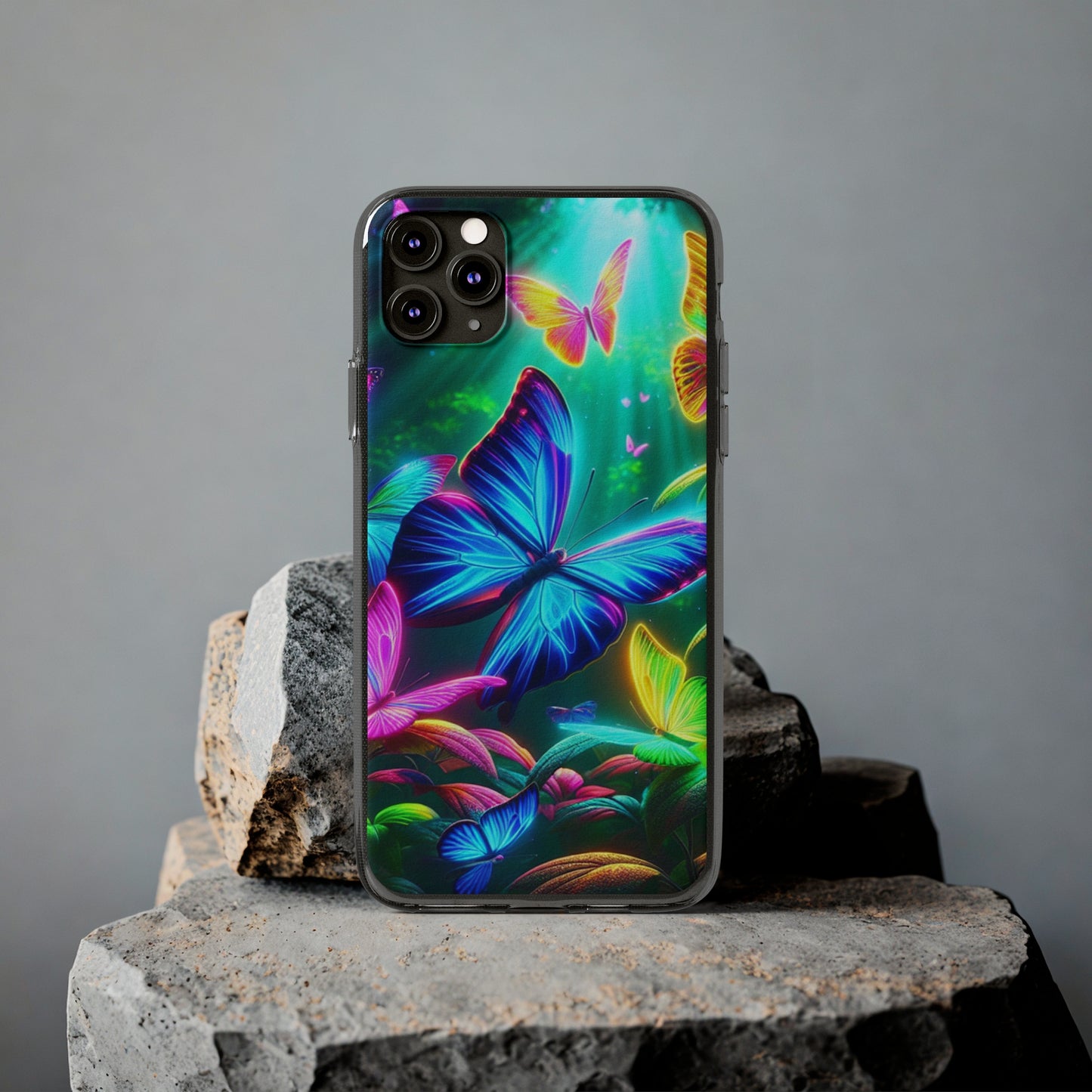 "Vivid Neon Flyaways" NEON Butterflies Art Polycarbonate Phone Case Samsung Galaxy s21 s22 Google Pixel 6 Iphone 11 12 13 14 Pro Max Mini Plus