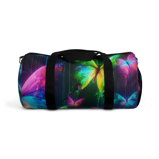 Fantasia in Neon. - Neon Butterflies Duffle Bag