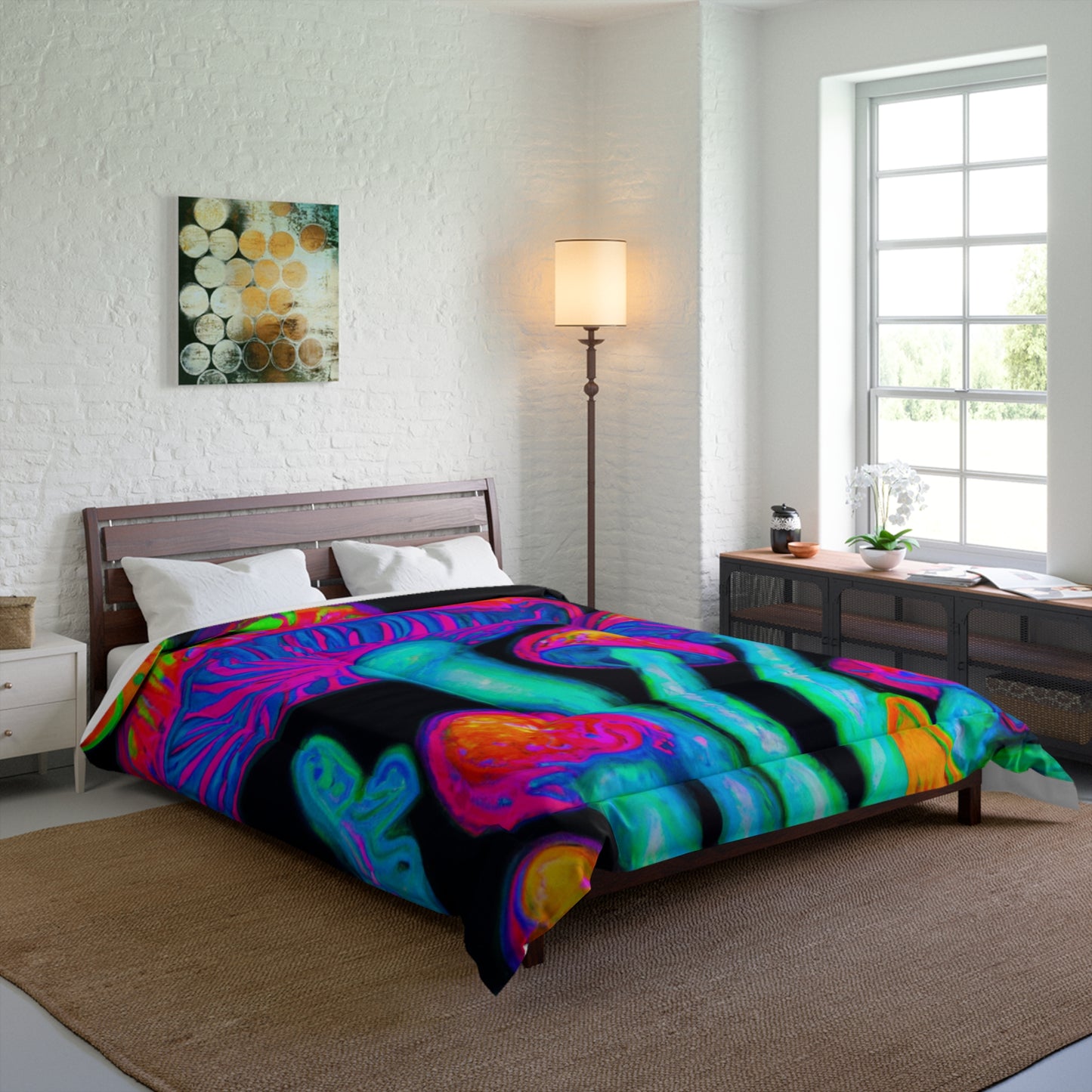 "Neon Luminescence" Butterflies & Mushrooms Comforter Blanket