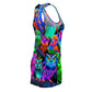 "Neon Nocturnal Revelry" Neon Owls Racerback Dress