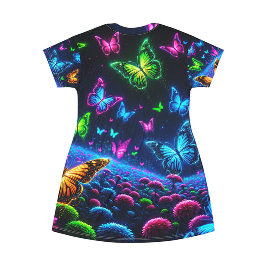 Neon Butterfly Mardi Gras. Neon Butterflies Womans T Shirt Dress