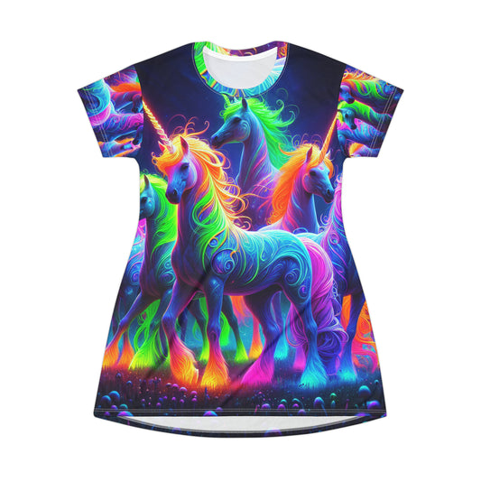"Neon's Cove of Unicorns" Neon Unicorns Womans T Shirt Dress