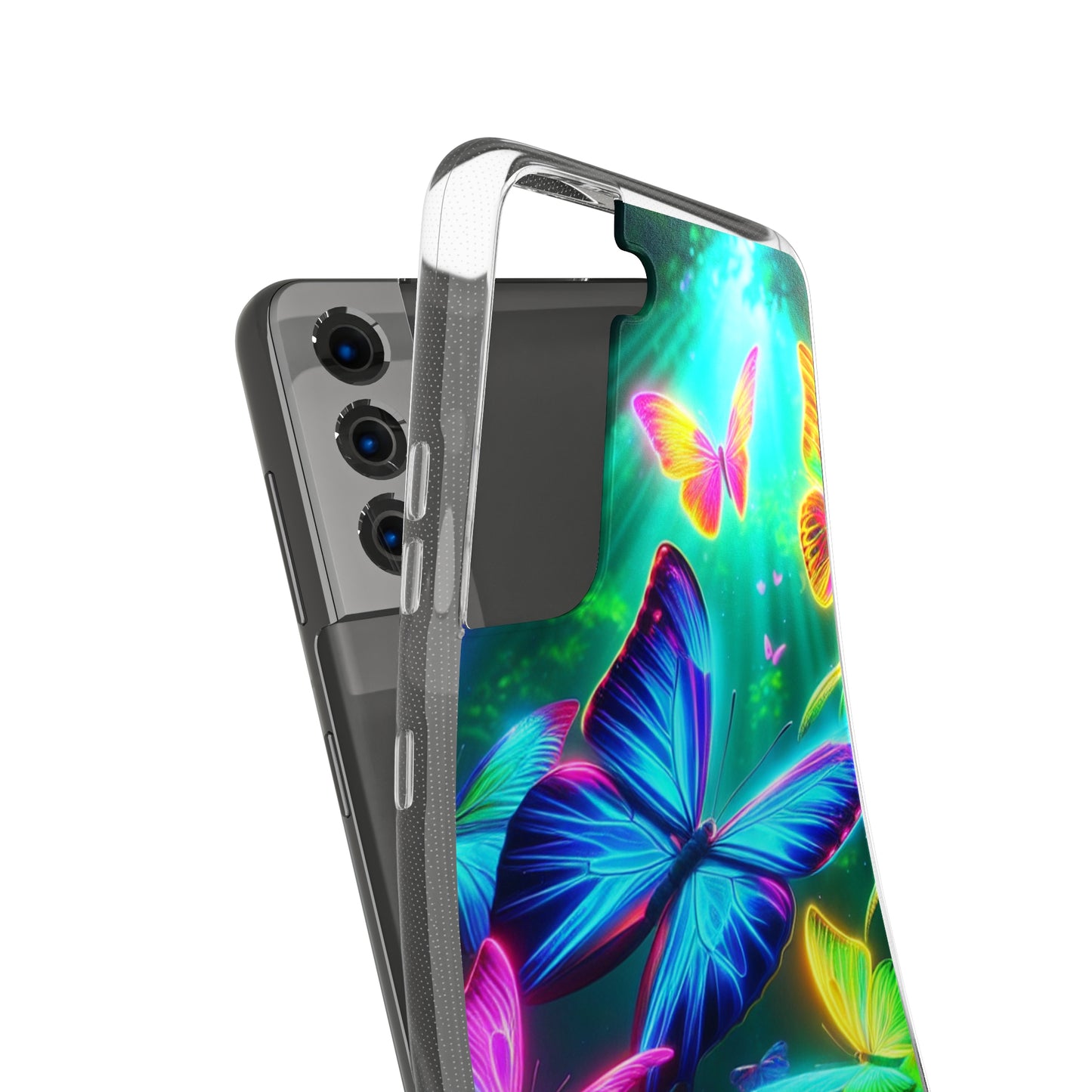 "Vivid Neon Flyaways" NEON Butterflies Art Polycarbonate Phone Case Samsung Galaxy s21 s22 Google Pixel 6 Iphone 11 12 13 14 Pro Max Mini Plus
