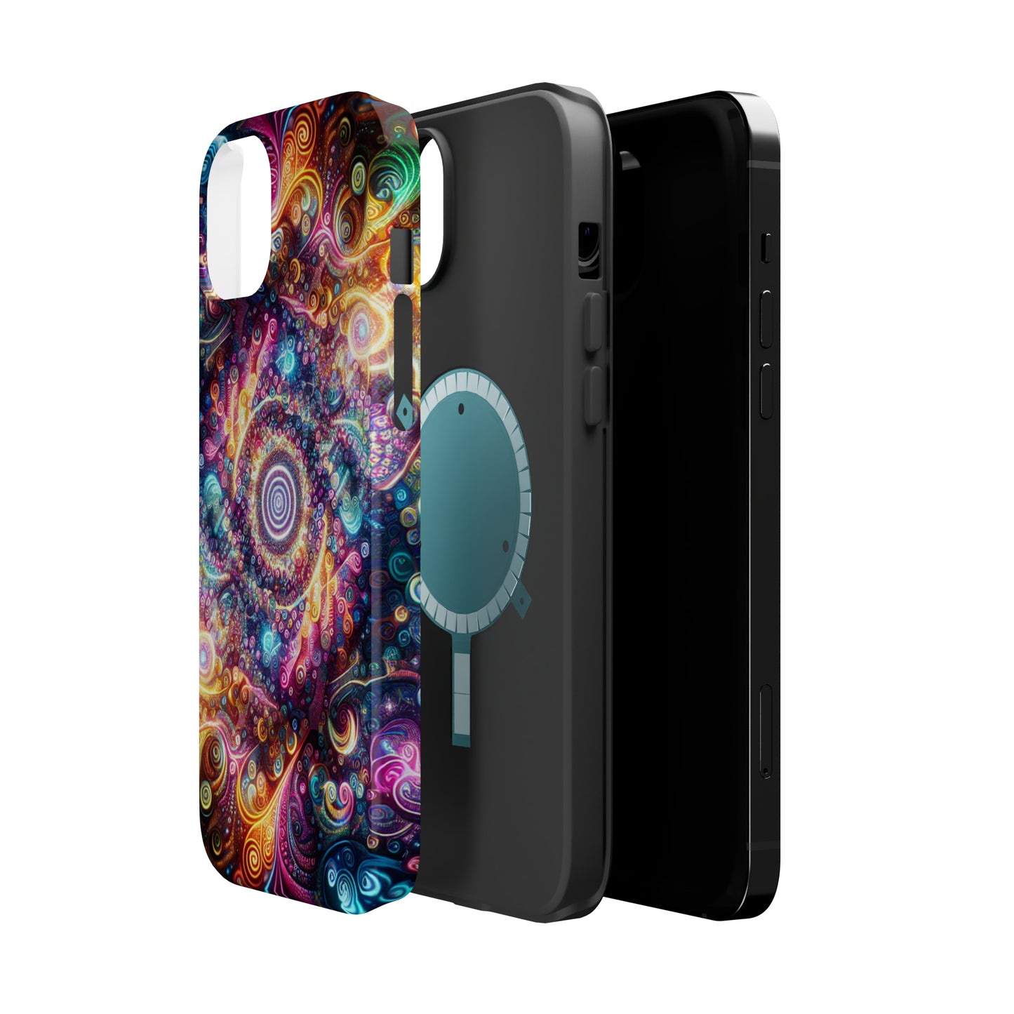 Cosmic Chromatic Mirage. Neon Trippy Infinity Patterns Premium Art Magsafe Magnet Tough IPhone 13 14 15 Pro Plus Max and Mini in Matte and Glossy Phone cases