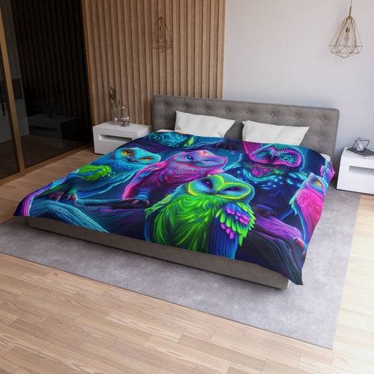 Pietro Guglielmo - NEON Owls Microfiber Duvet Cover