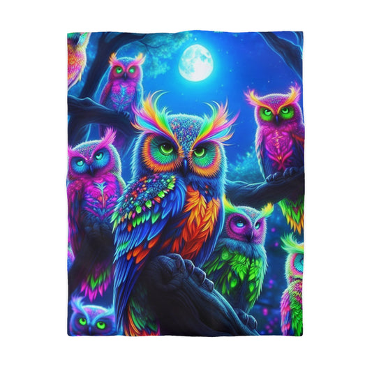 Giovanna de'Ravelo - NEON Owls Microfiber Duvet Cover