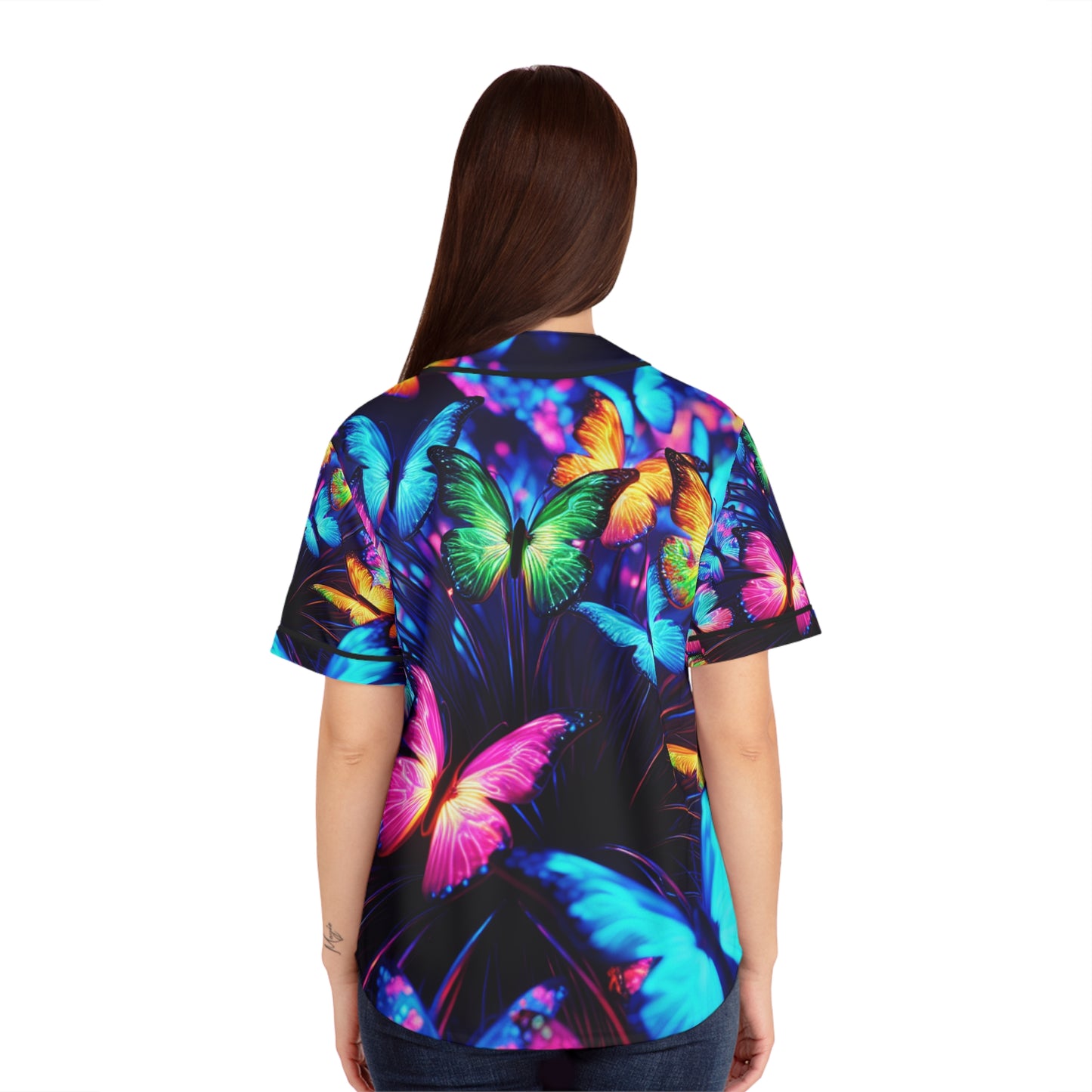 "Vibrant Neon Flutterby Dance" Neon Butterflies Womans Jersey