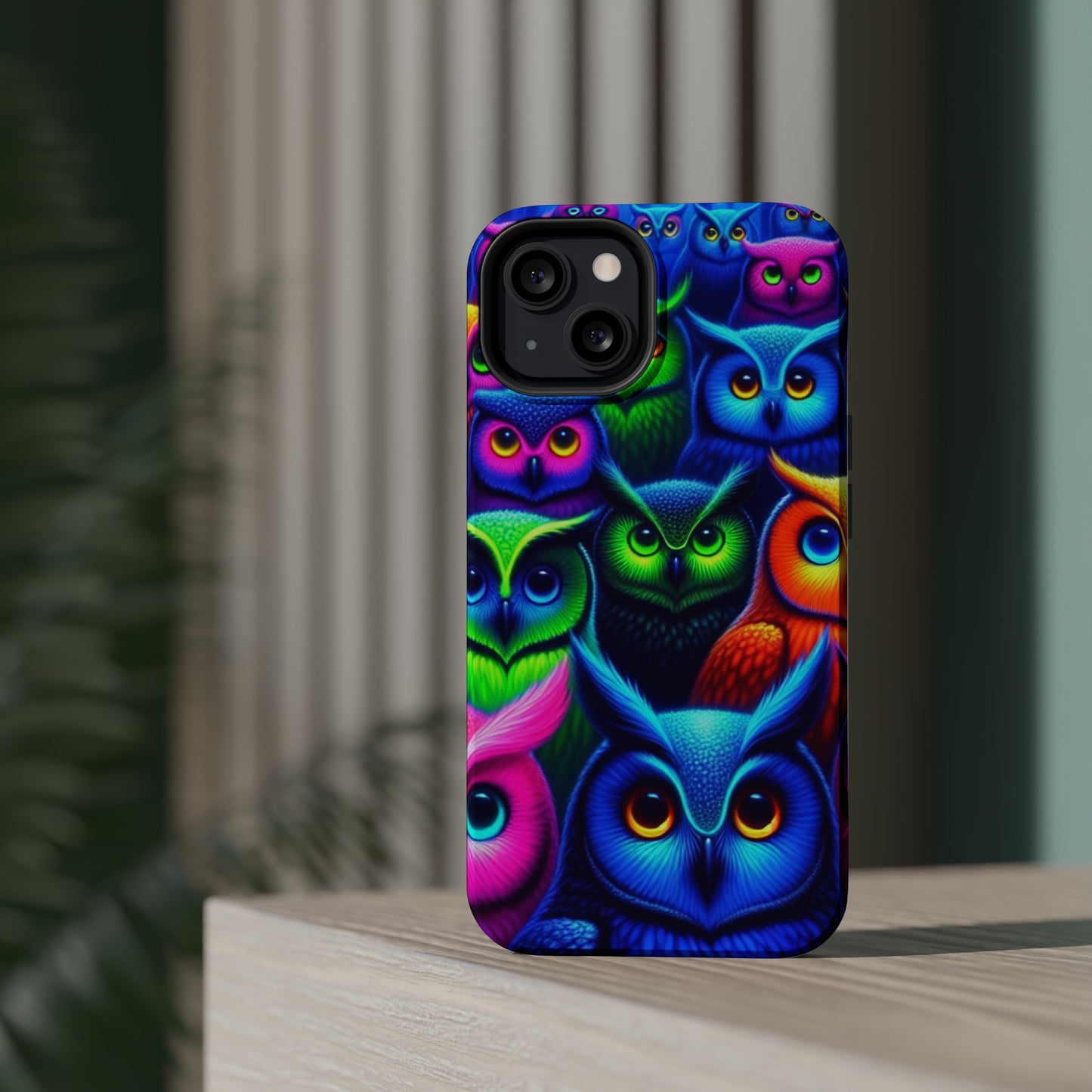 Neon Owlish Delight. Neon Owls Premium Art Magsafe Magnet Tough IPhone 13 14 15 Pro Plus Max and Mini in Matte and Glossy Phone cases