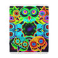 "Neon Night Owls" - NEON Owls Art Sherpa Blanket
