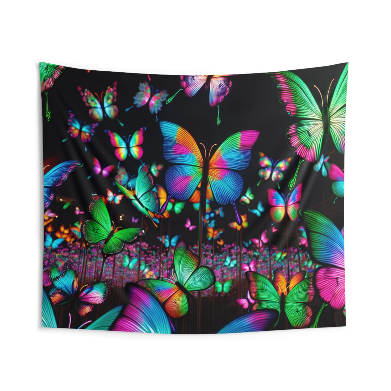 "Neon Butterfly Flutter" NEON Butterflies Art Tapestry
