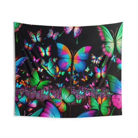 "Neon Butterfly Flutter" NEON Butterflies Art Tapestry