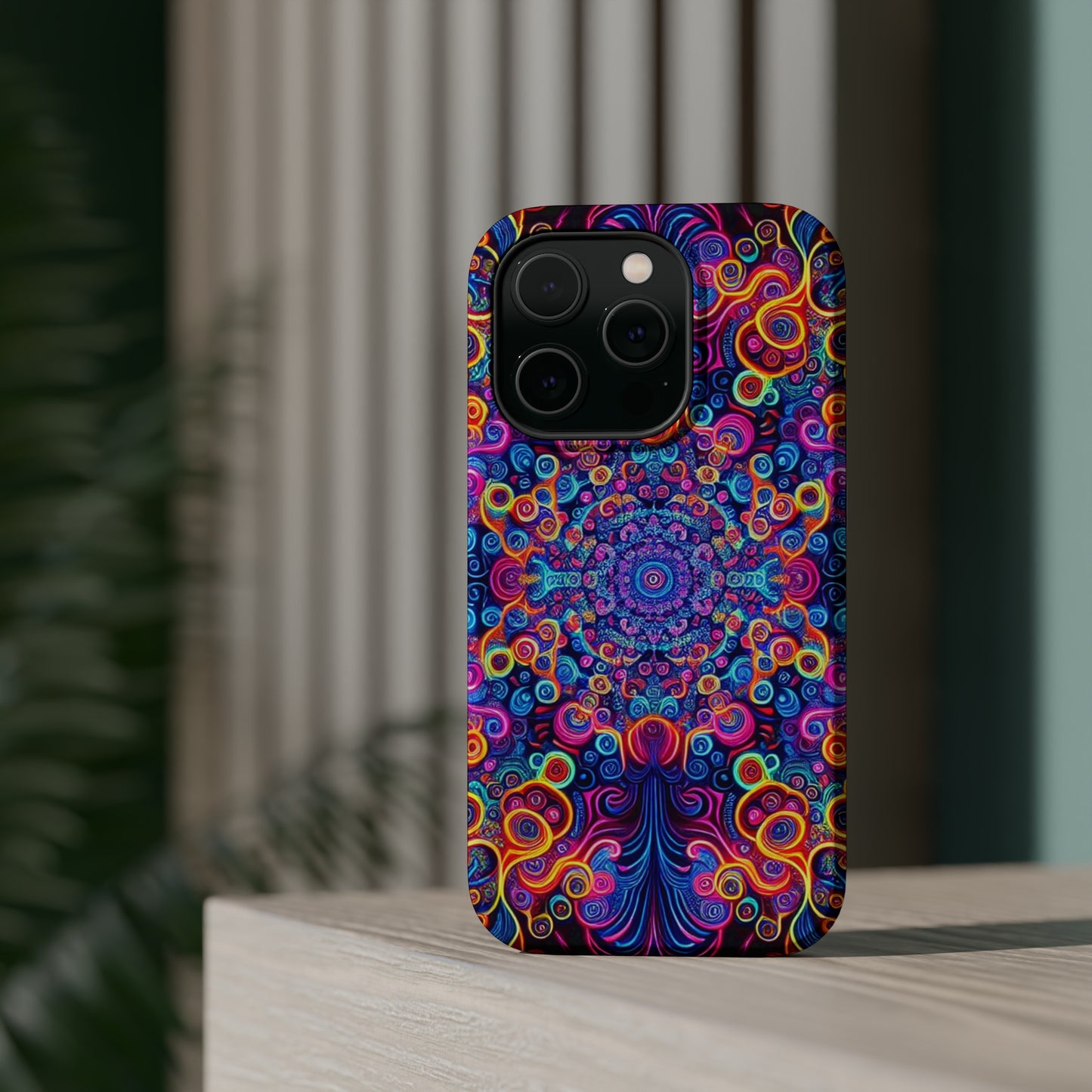 Vibrant Infinity Aurora. Neon Trippy Infinity Patterns Premium Art Magsafe Magnet Tough IPhone 13 14 15 Pro Plus Max and Mini in Matte and Glossy Phone cases