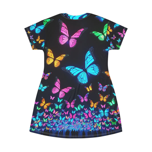 Neon Nimbulance Neon Butterflies Womans T Shirt Dress