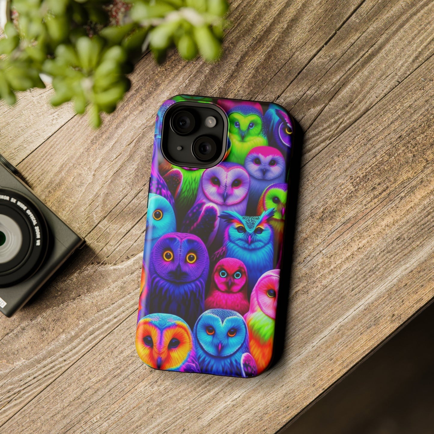 Vivid Nocturnal Neonatures Neon Owls Premium Art Magsafe Magnet Tough IPhone 13 14 15 Pro Plus Max and Mini in Matte and Glossy Phone cases