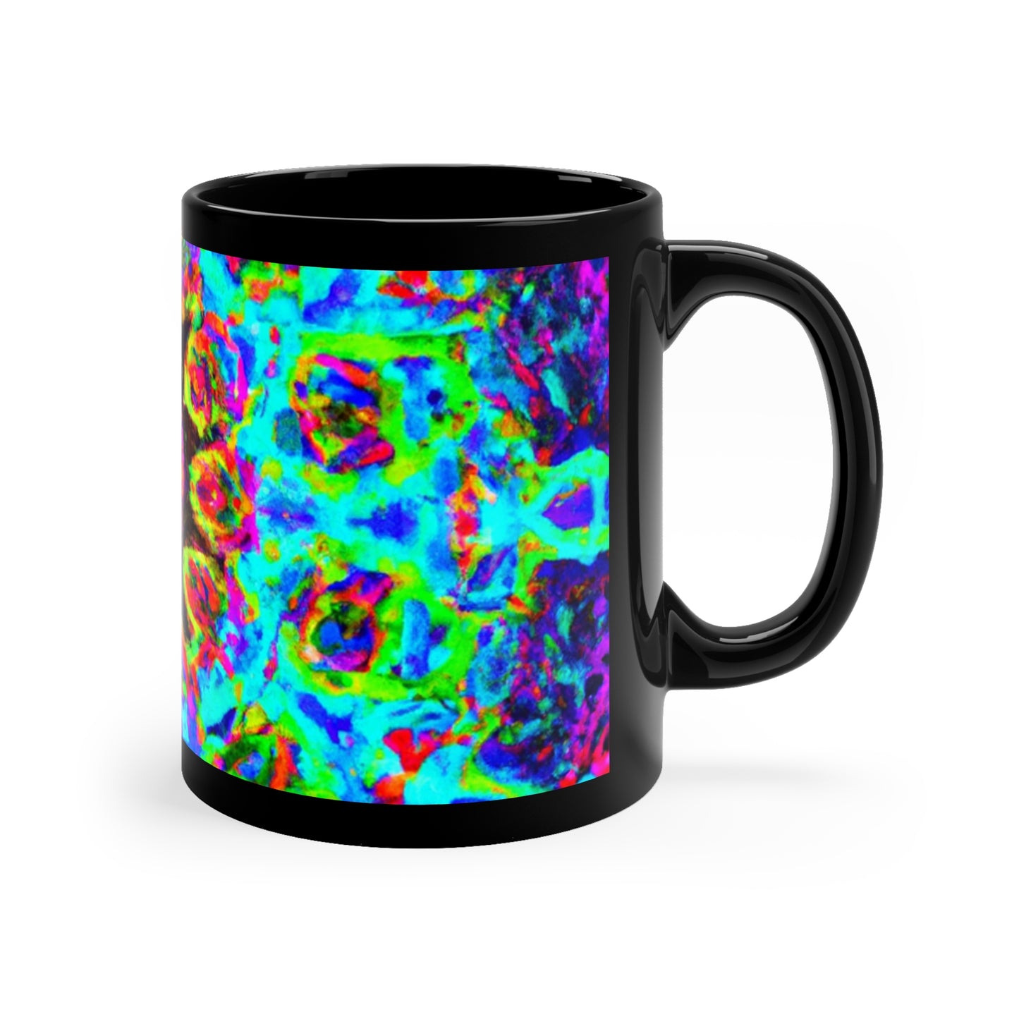 Cosmic Chromatic Chaos. Trippy Infninty Patterns 11oz Black Mug